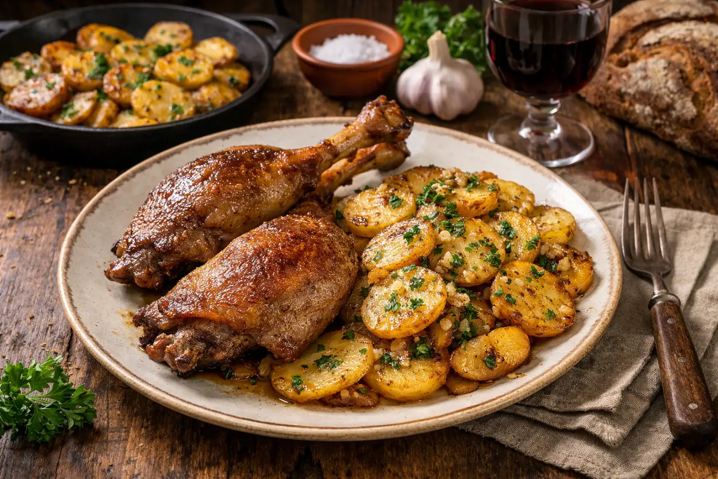 Confit de canard aux pommes sarladaises — cuisine du terroir périgourdin